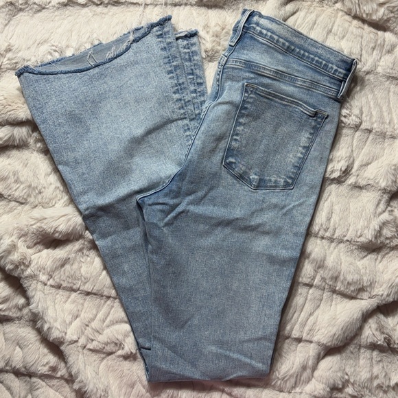 FRAME Le High Flare Jeans Size 32 Pali Wash Light Blue Raw Hem Designer Denim - Picture 2 of 4